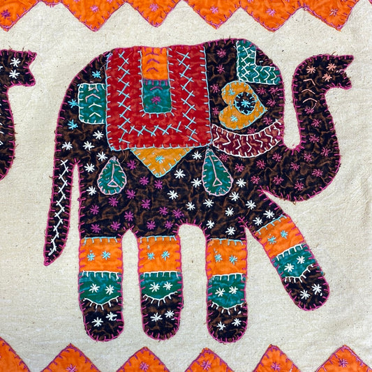 Long Embroidered Wall Hanging w Elephants