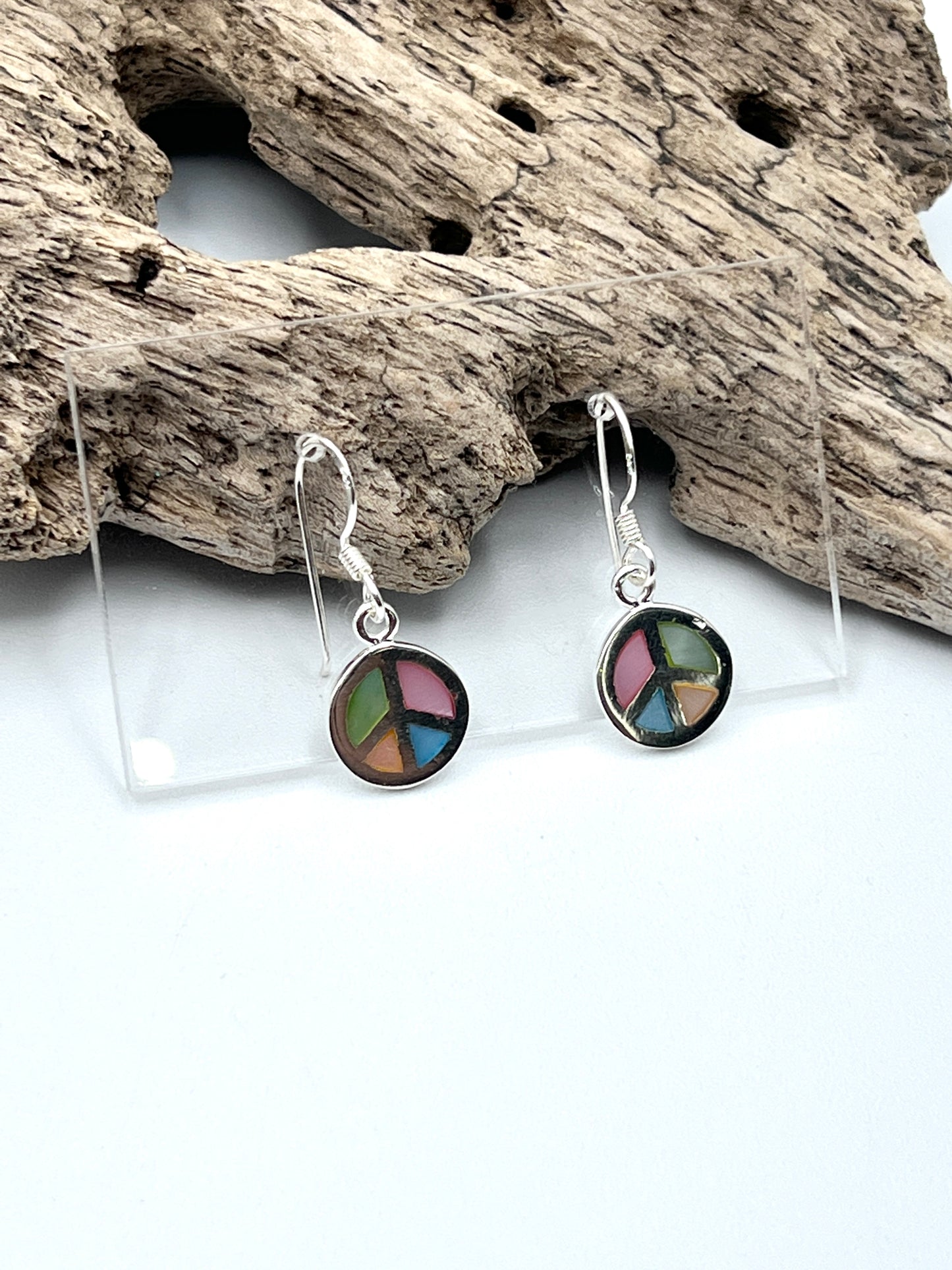 Mother of Pearl Peace Sign Earrings