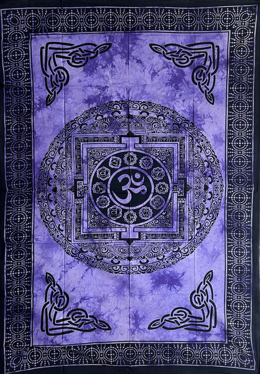 Hand printed Fabric Poster Om Mandala Tapestries Wall Hangings | 5 Colors