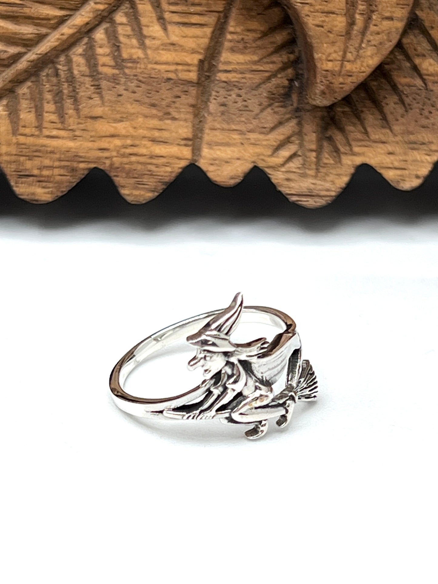 Sterling Silver Witch on Broomstick Ring