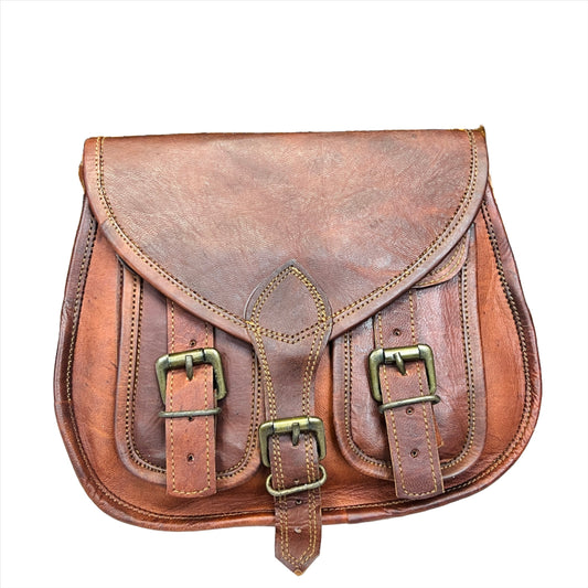 Hand Made Camel Leather Round Bottom Purse