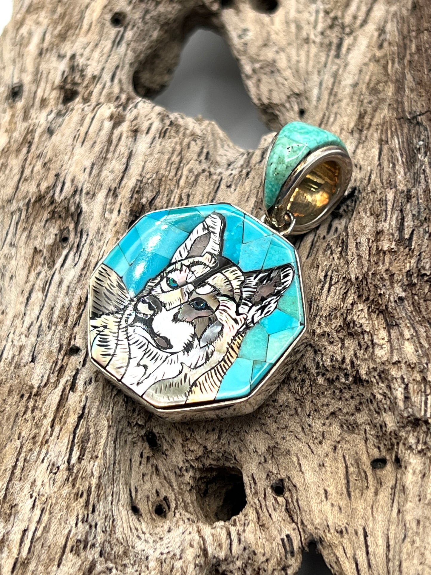 Rare Inlaid Gemstone Dog Pendant by David Freeland