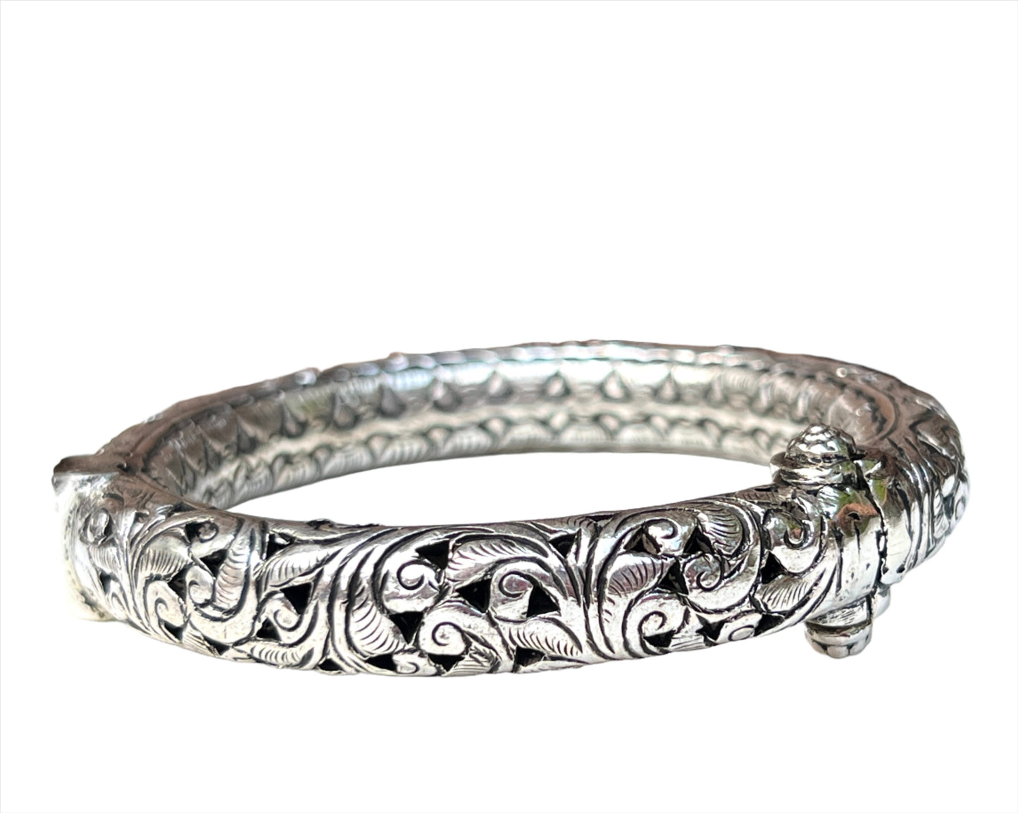 Vintage Rajasthani Sterling Silver Carved Bracelet