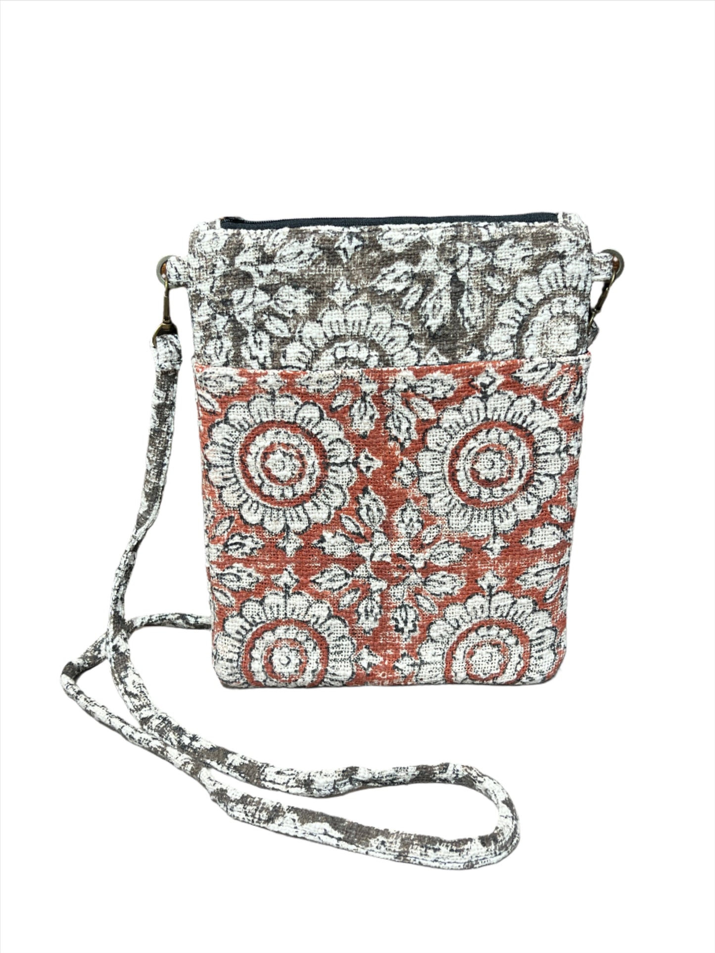 Flower Block Print Passport Bag