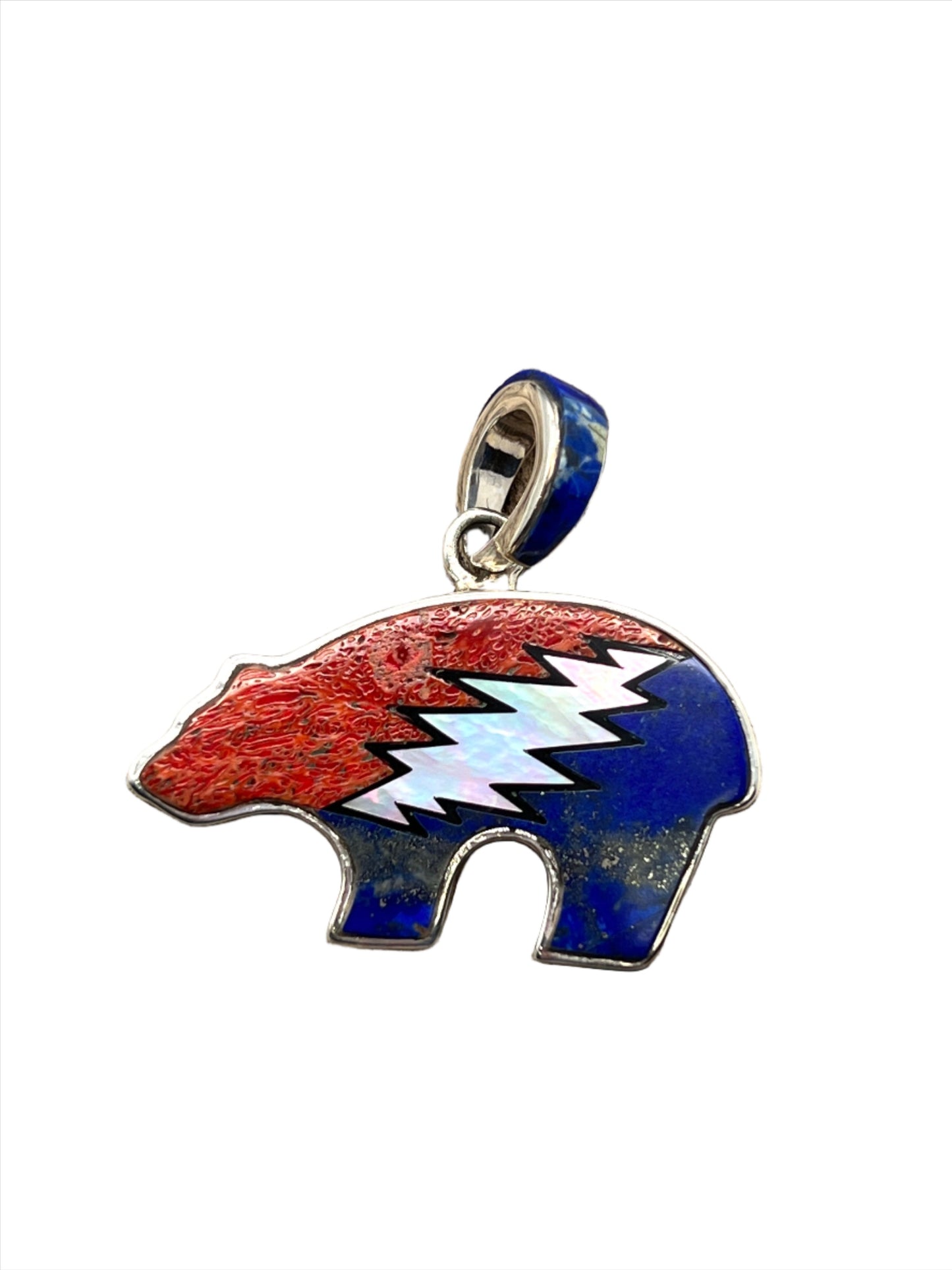 Rare Inlaid Gemstone Bolt Bear Pendant by David Freeland