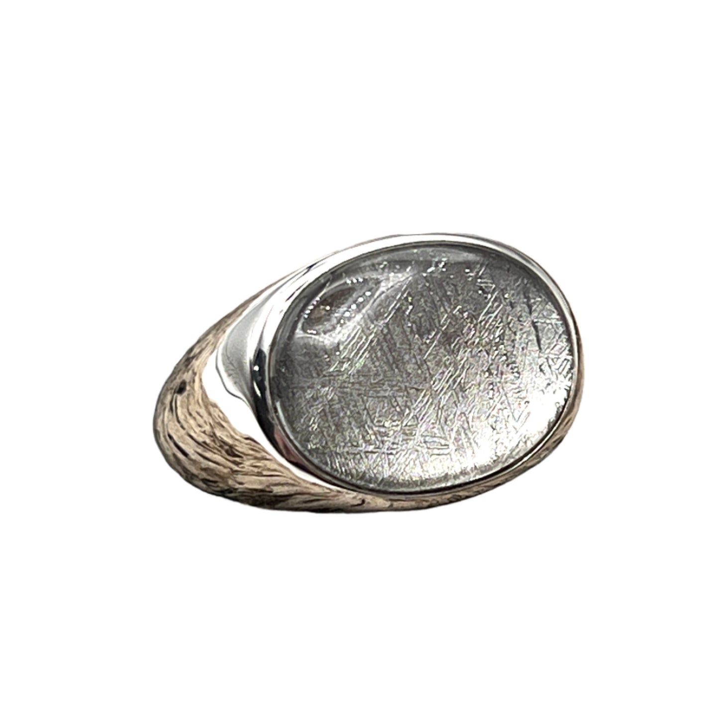 Sterling Silver Iron Large Oval Meteorite Ring