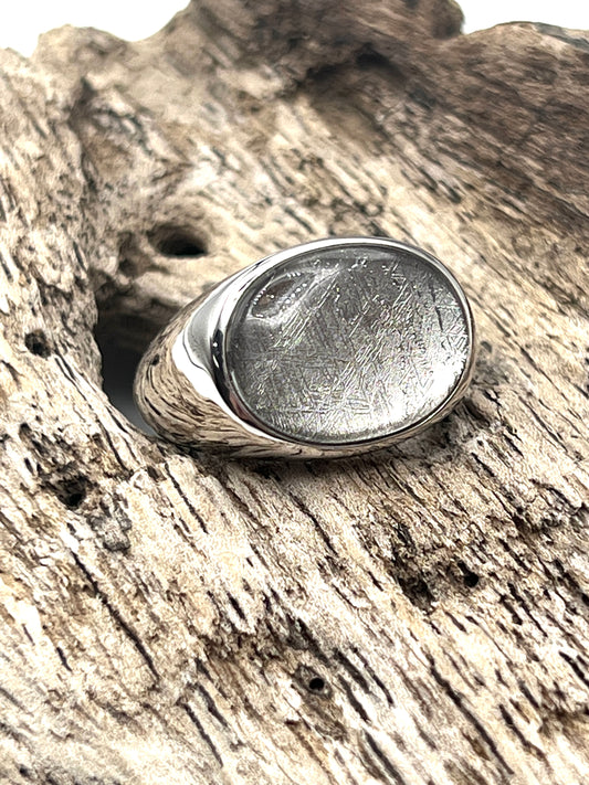 Sterling Silver Iron Large Oval Meteorite Ring