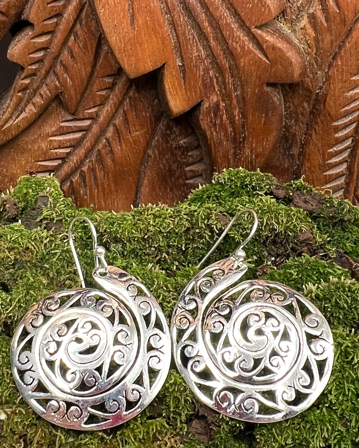 Sterling Silver Swirl Shield Earrings