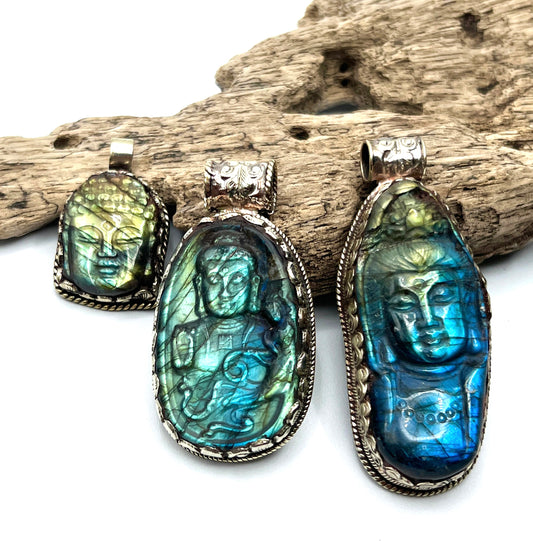 Carved Labradorite Buddha Pendants