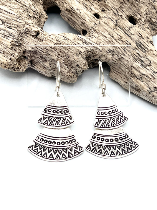 Sterling Silver Hill tribe Dangle Etched Earrings