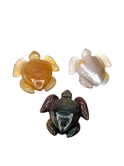 Hand Carved Gemstone Turtles