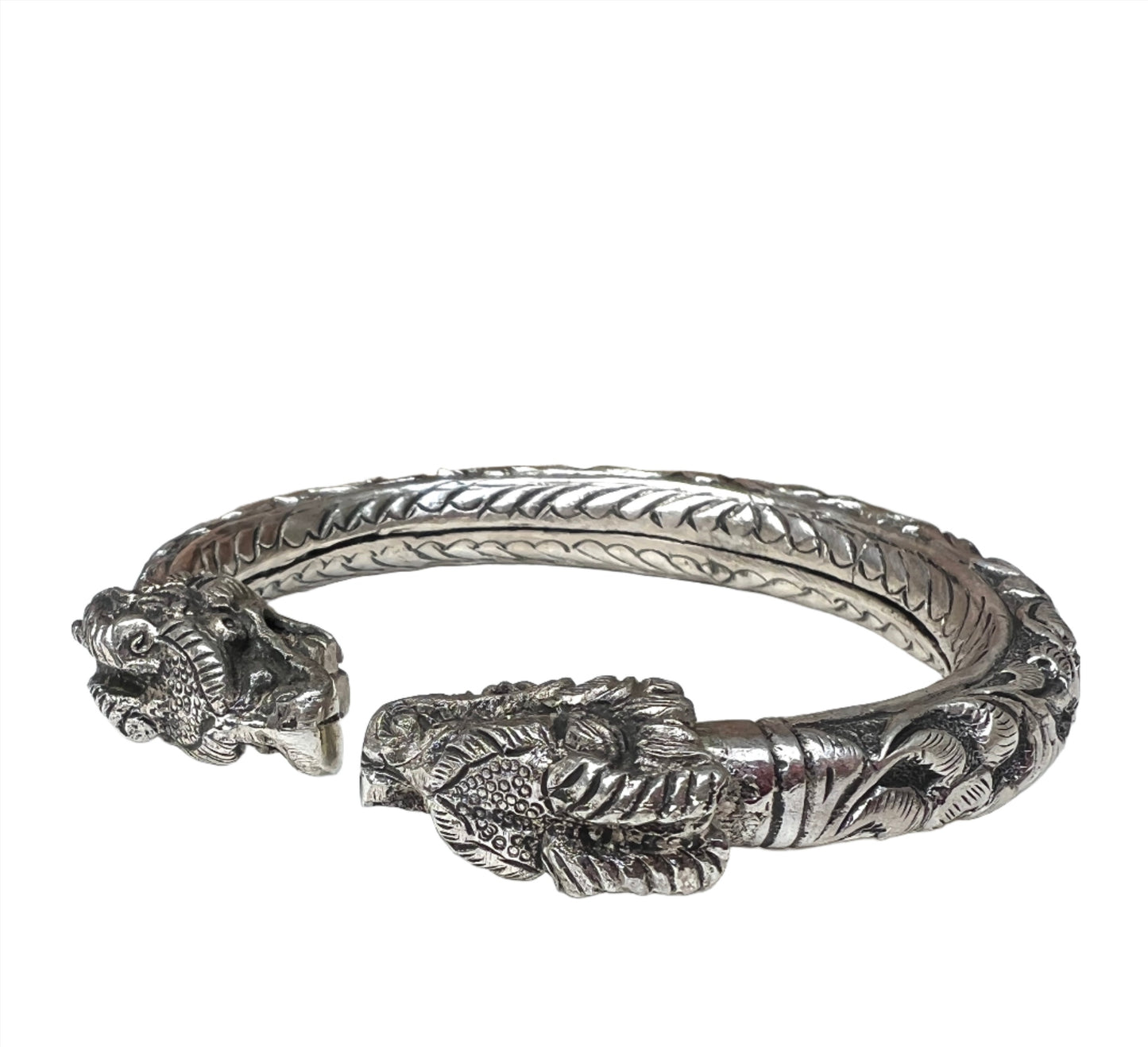 Vintage Rajasthani Sterling Silver Dragon Cuff Bracelet