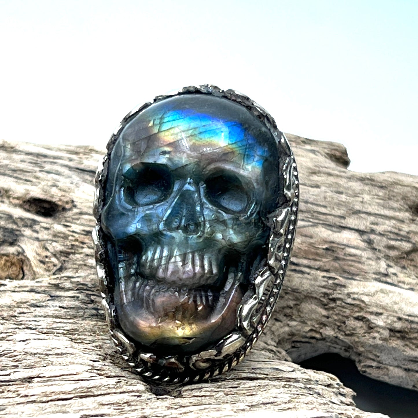 Carved Labradorite Skull Rings