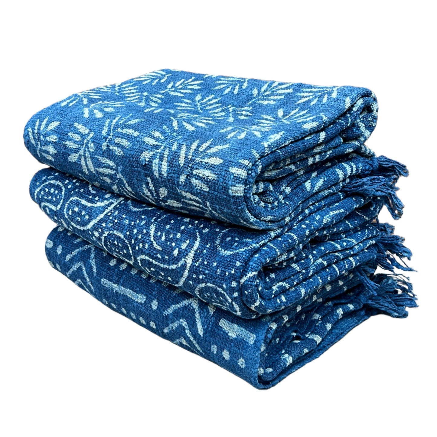 Natural Indigo Block Print Throw Blanket