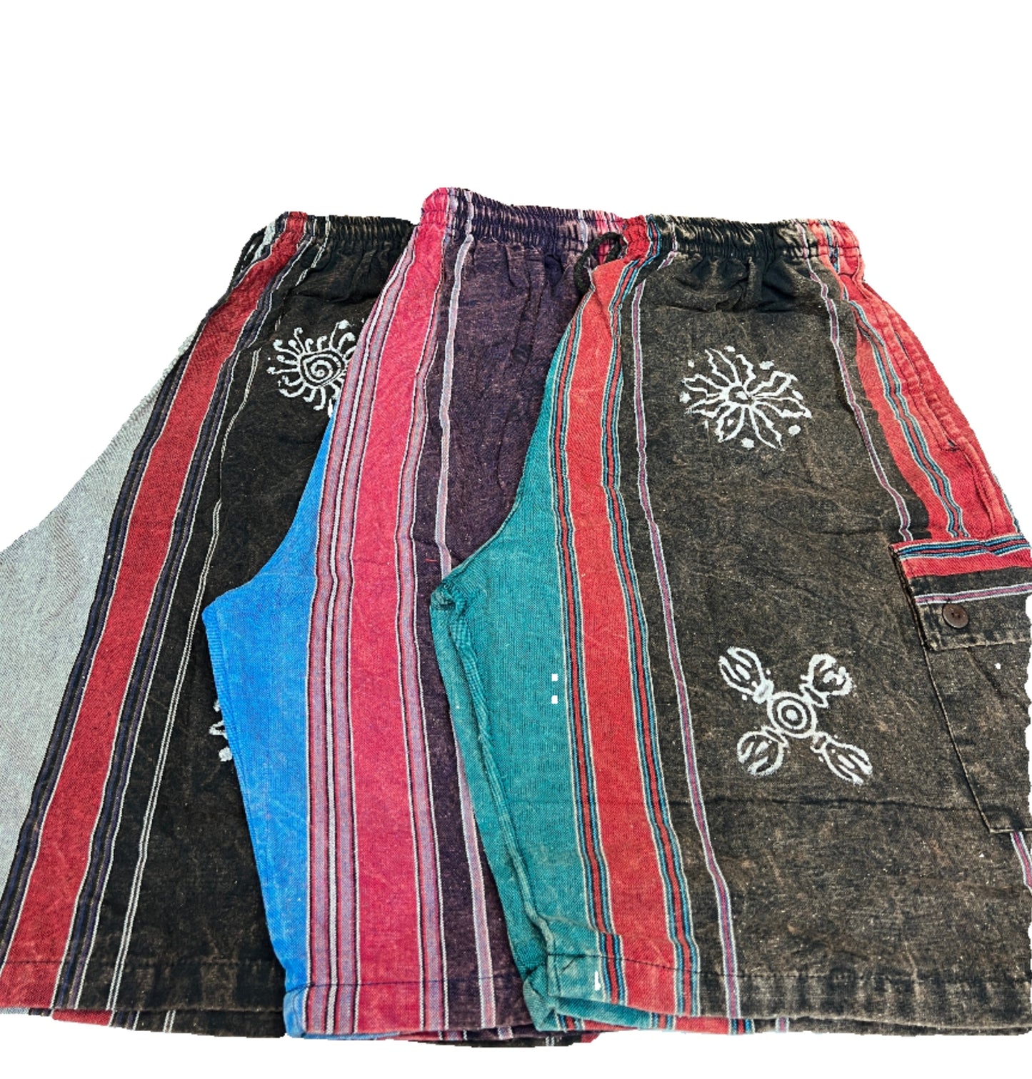 Shyama Cargo Shorts with Buddhist Astamangala Block Print