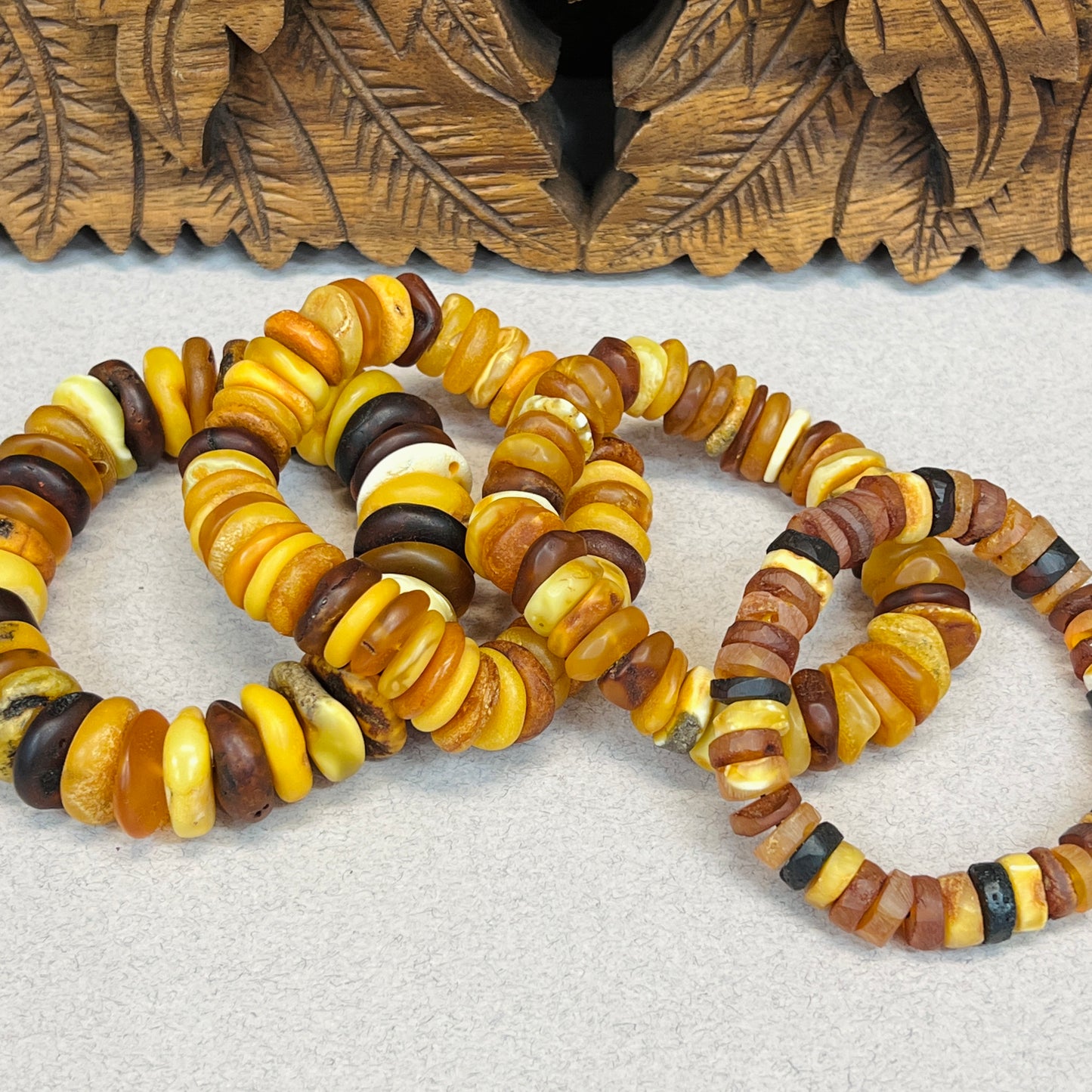 Large Unpolished Multi Amber Stretchy Bracelets