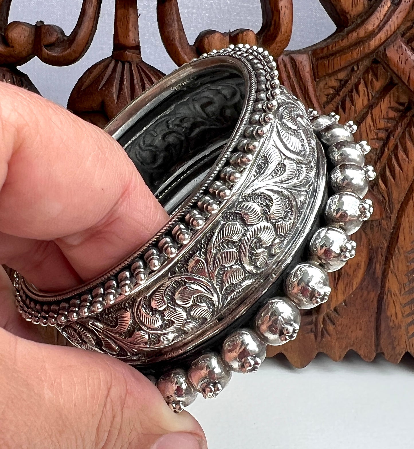 Vintage Rajasthani Sterling Silver Large Studded Bracelet