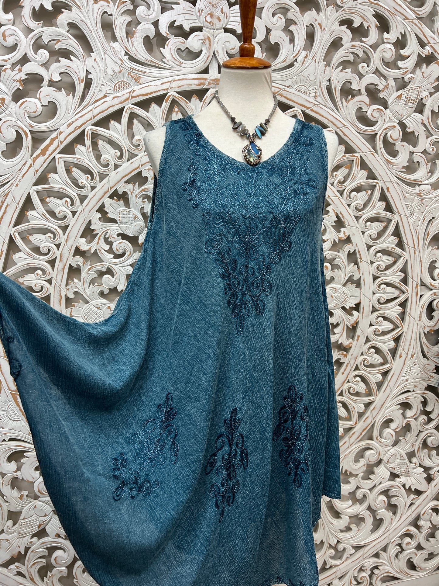 Embroidered  Sleeveless Dress