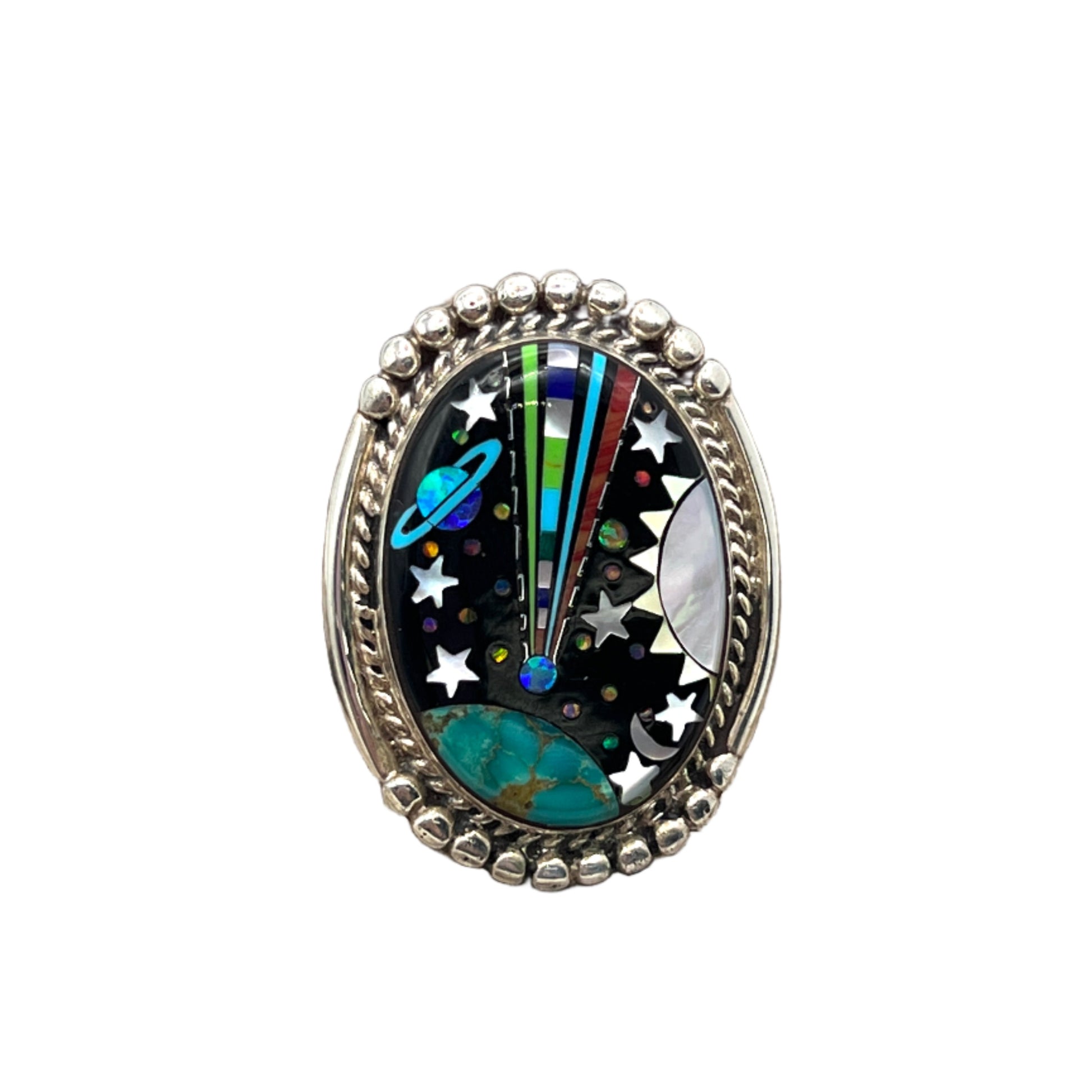 Rare Inlaid Gemstone Oval Galaxy Ring by David Freeland