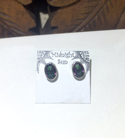 Mystic Topaz Sterling Silver Oval Faceted Stud Earrings- 2 Sizes Available