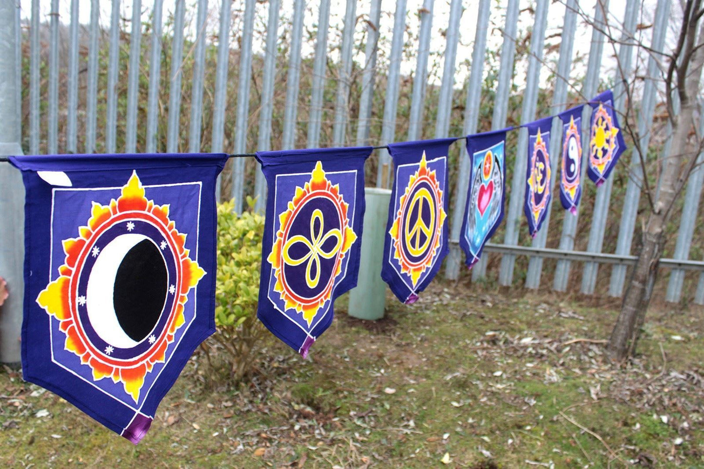 Hand Batiked Garden Prayer flag Symbols