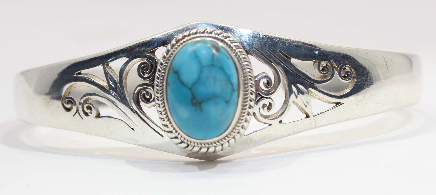Hand Cut Sterling Silver Turquoise Cuff Bracelet