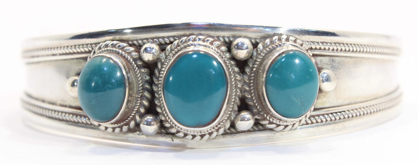 Sterling Silver Triple Stone Turquoise Cuff Bracelet