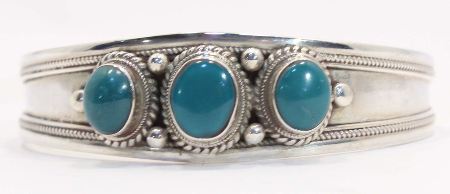 Sterling Silver Triple Stone Turquoise Cuff Bracelet