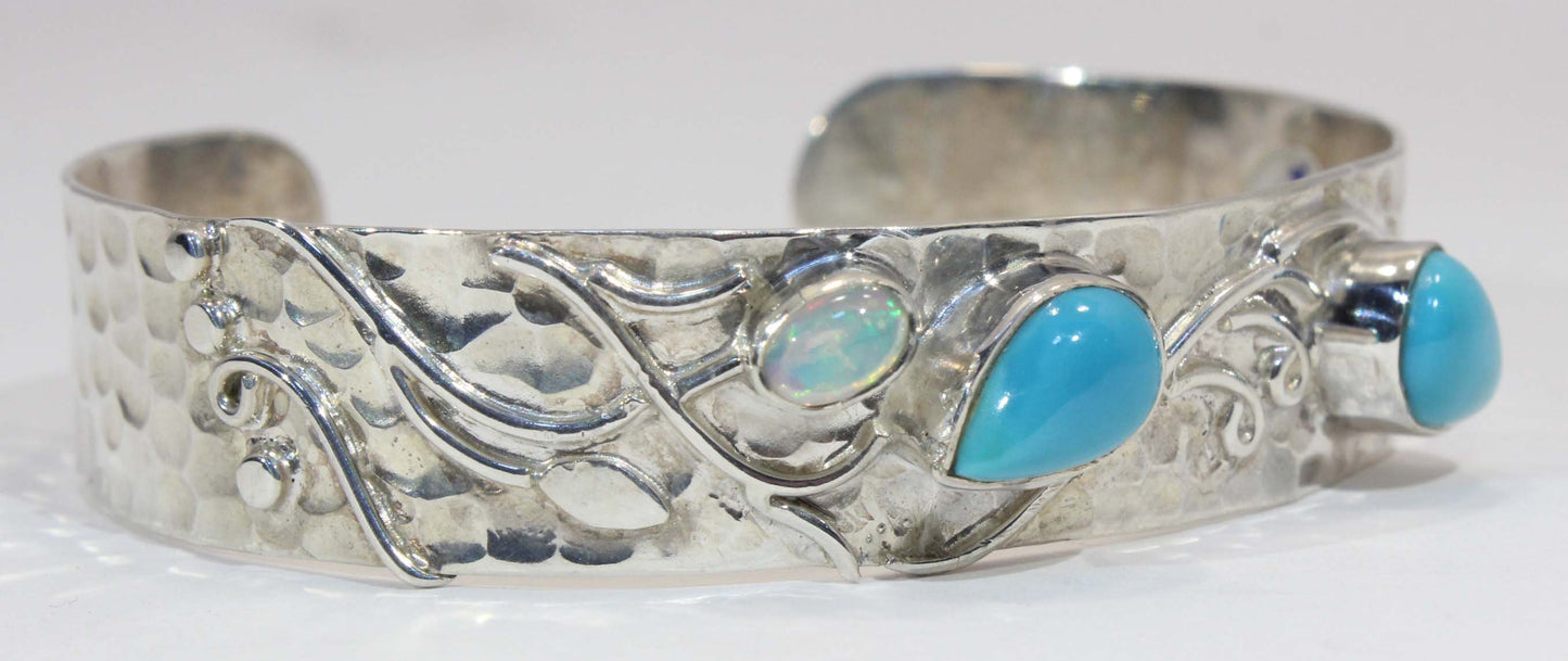 Sterling Silver Turquoise and Ethiopian Opal Cuff Bracelet