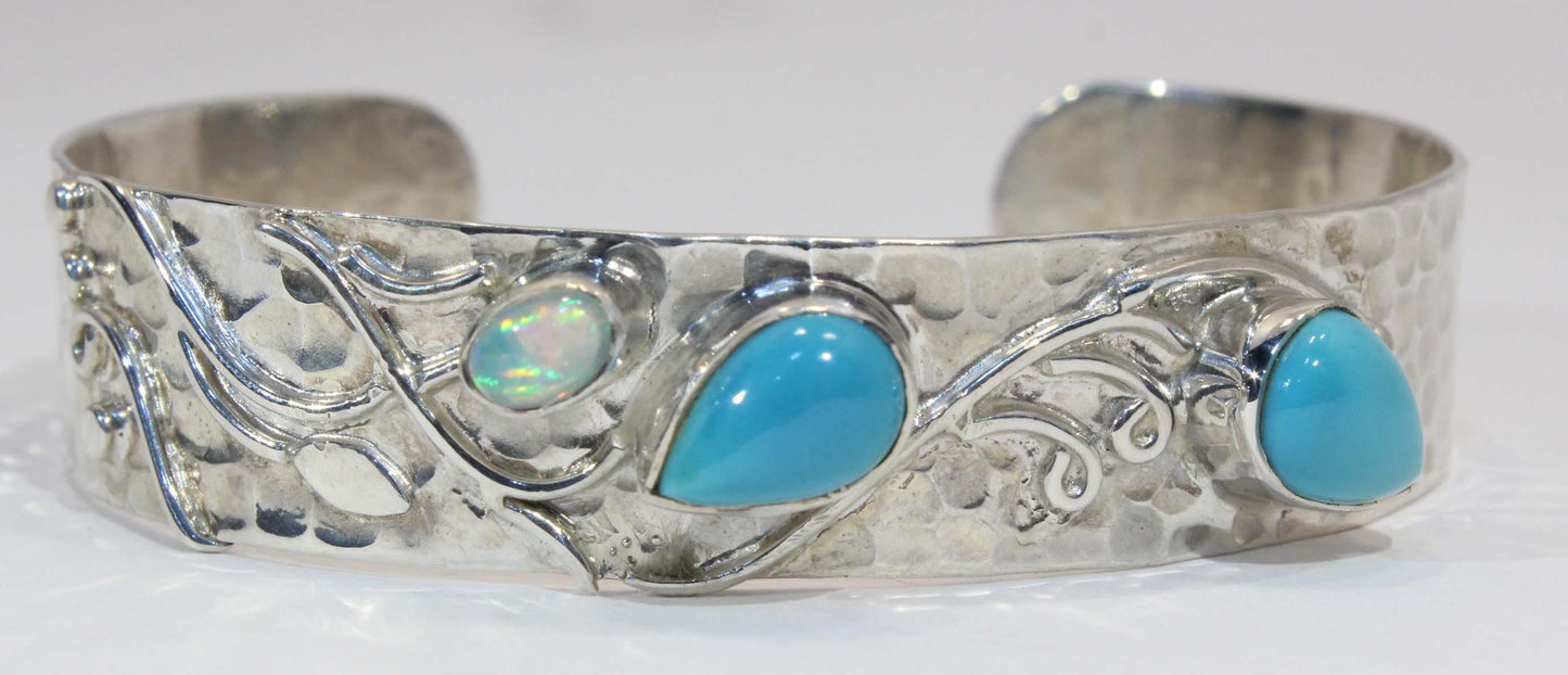 Sterling Silver Turquoise and Ethiopian Opal Cuff Bracelet
